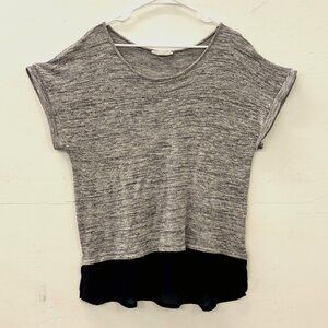 Heathered Grey Short Sleeve Top with Sheer Black Undershirt layer